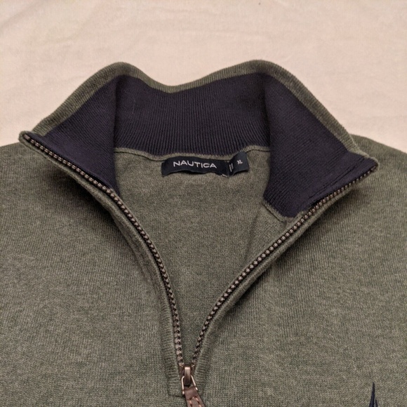 Nautica Men's Quarter Zip 1/4 Pullover Sweater Green Navy Size XL - Picture 4 of 10